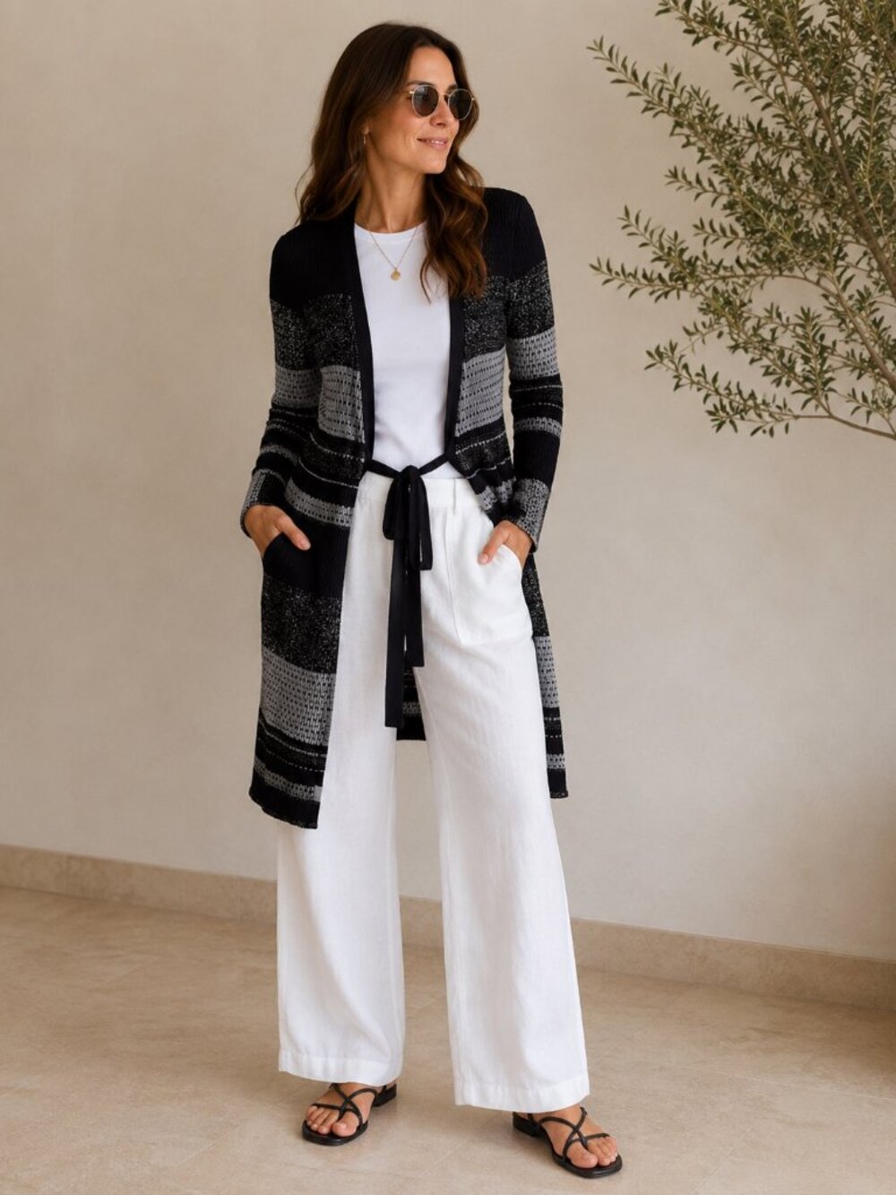 Diane Von Furstenberg black silver cardigan size L